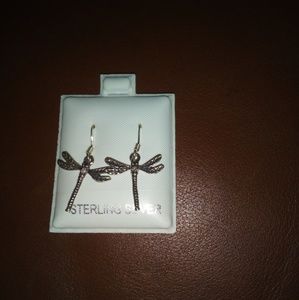 Nwt Sterling silver dragon fly earrings